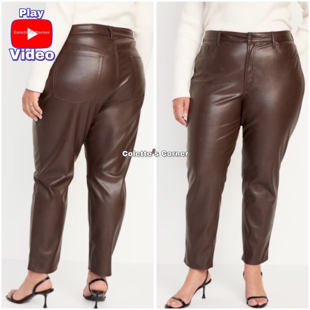 High Waisted OG Straight Brown Faux Leather Ankle Pants